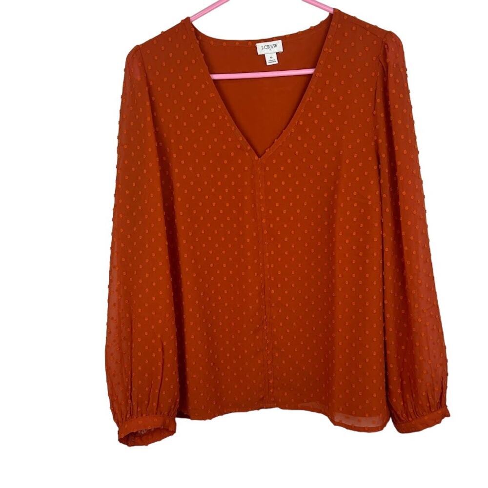 J. crew orange v neck textured long sleeve lined blouse womens size small